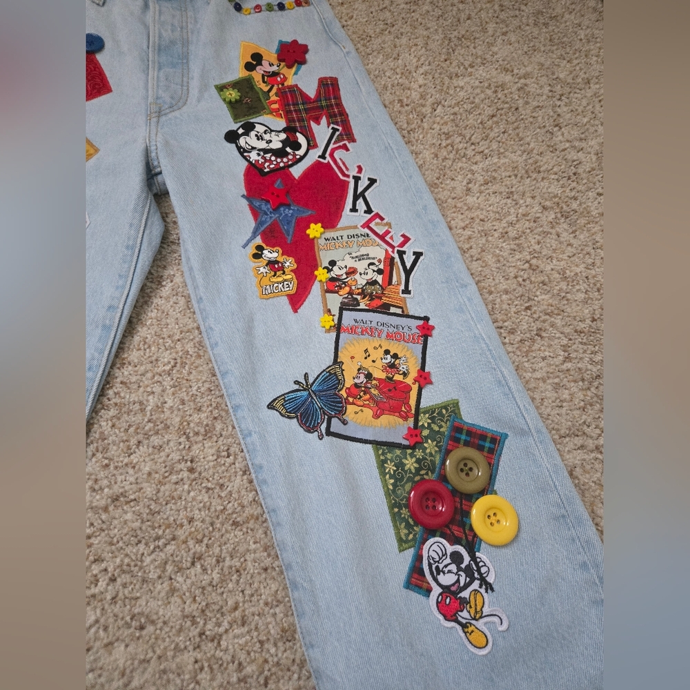 DISNEY MICKEY MOUSE CUSTOM JEANS 25 NWOT - Picture 6 of 8